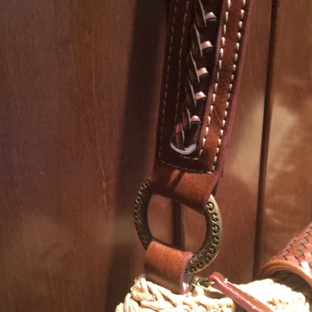 Straw leather strap handbag - Picture 3 of 6